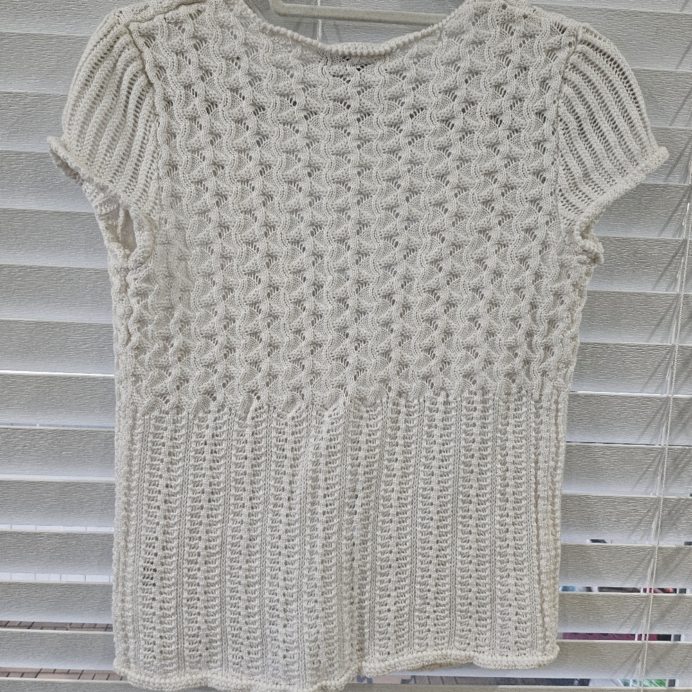 90s Style Crochet Knit Shortsleeve Blouse Top Cardigan Cable Knit Detail Size S - Picture 3 of 7